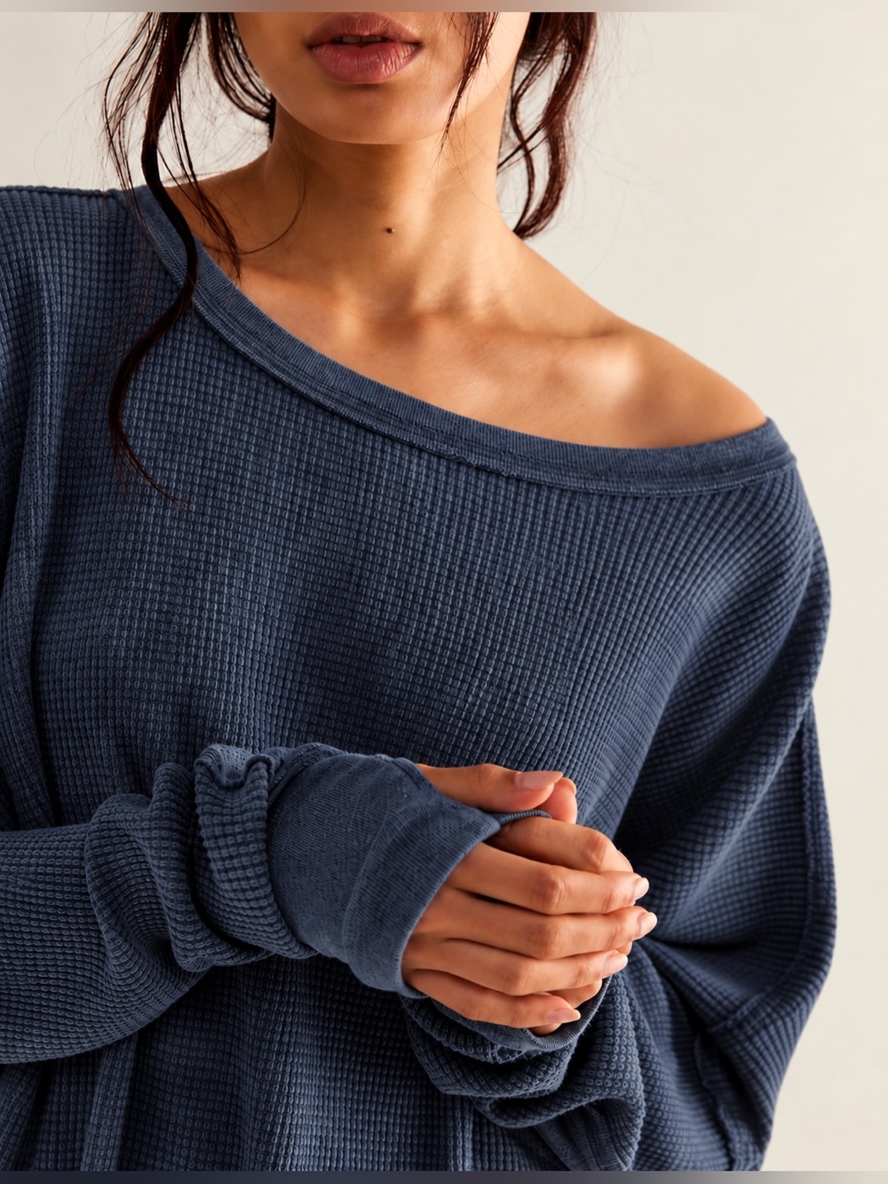 Free People We The Free Microphone Drop Thermal Blue Oversized M - Picture 3 of 16